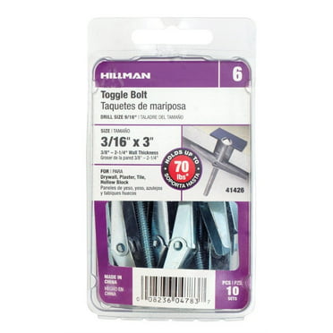The Hillman Group 5027 Toggle Bolts 3/16 X 3-Inch 